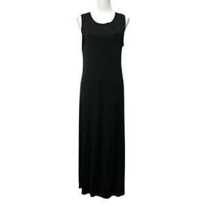 Comfy USA Black Knit Sleeveless Dress Midi Slinky Rayon Blend Stretch Women’s L